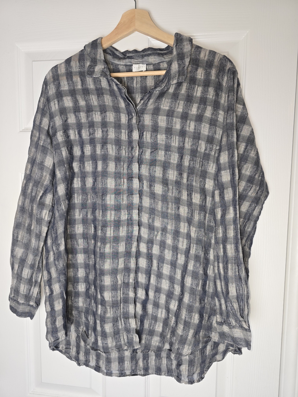Poetry Blue & White Textured Checkered Casual Button-Down Shirt Size 12